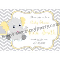 Yellow and grey elephant Baby Shower invitation,(005ebs)